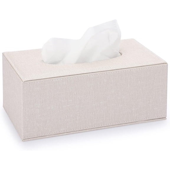 TRINKA Rectangle Linen Tissue Box Cover with Magnetic Bottom, Decorative Tissue Holder for Home & Office, Beige