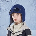 thumbnail image 2 of Hjtefg Winter-Warm Caps, Girl Boy Hooded Winter Scarf, Kid Hat with Sunglasses, Cap Scarf Knit Set, Comfortable Kids' Headwear,Color: Navy Size: 4-10 Years, 2 of 3