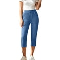 thumbnail image 2 of LEKWK Skinny Capri Jeans for Women Stretch High Rise Comfy Denim Pants with Pockets Slim Fit Pull on Capris Cropped Pants Summer Fashion Casual 0utfits, 2 of 9