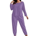 thumbnail image 3 of Sevevn Women Plus Size Crew Neck Long Sleeve Top and Jogger Pants 2 Piece Loungewear Pajama Set, 3 of 6
