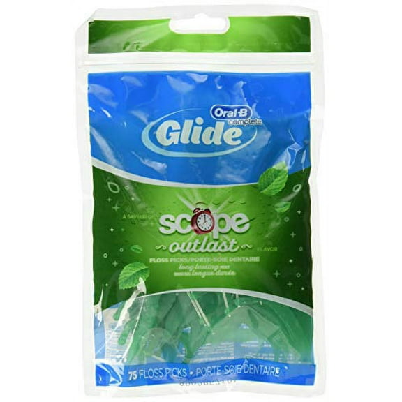 Glide Plusx 40mm Outlast Floss Picks Long Lasting Mint, 75 Count (Pack of 3)