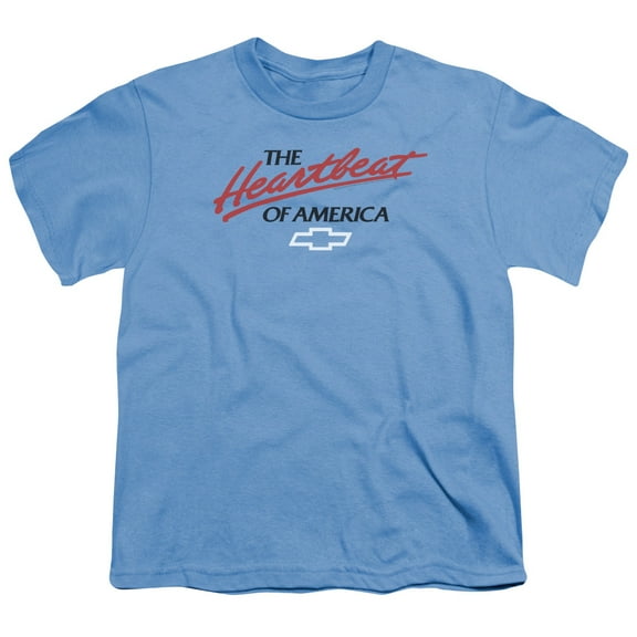 Trevco CHV116-YT-4 Chevrolet & Heartbeat of America Youth 18-1 Short Sleeve T-Shirt, Carolina Blue - Extra Large