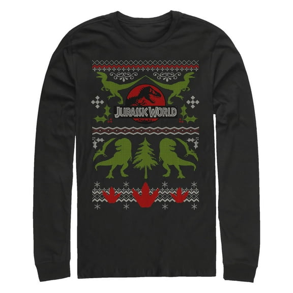 Men's Jurassic World Ugly Christmas Sweater Print  Long Sleeve Shirt