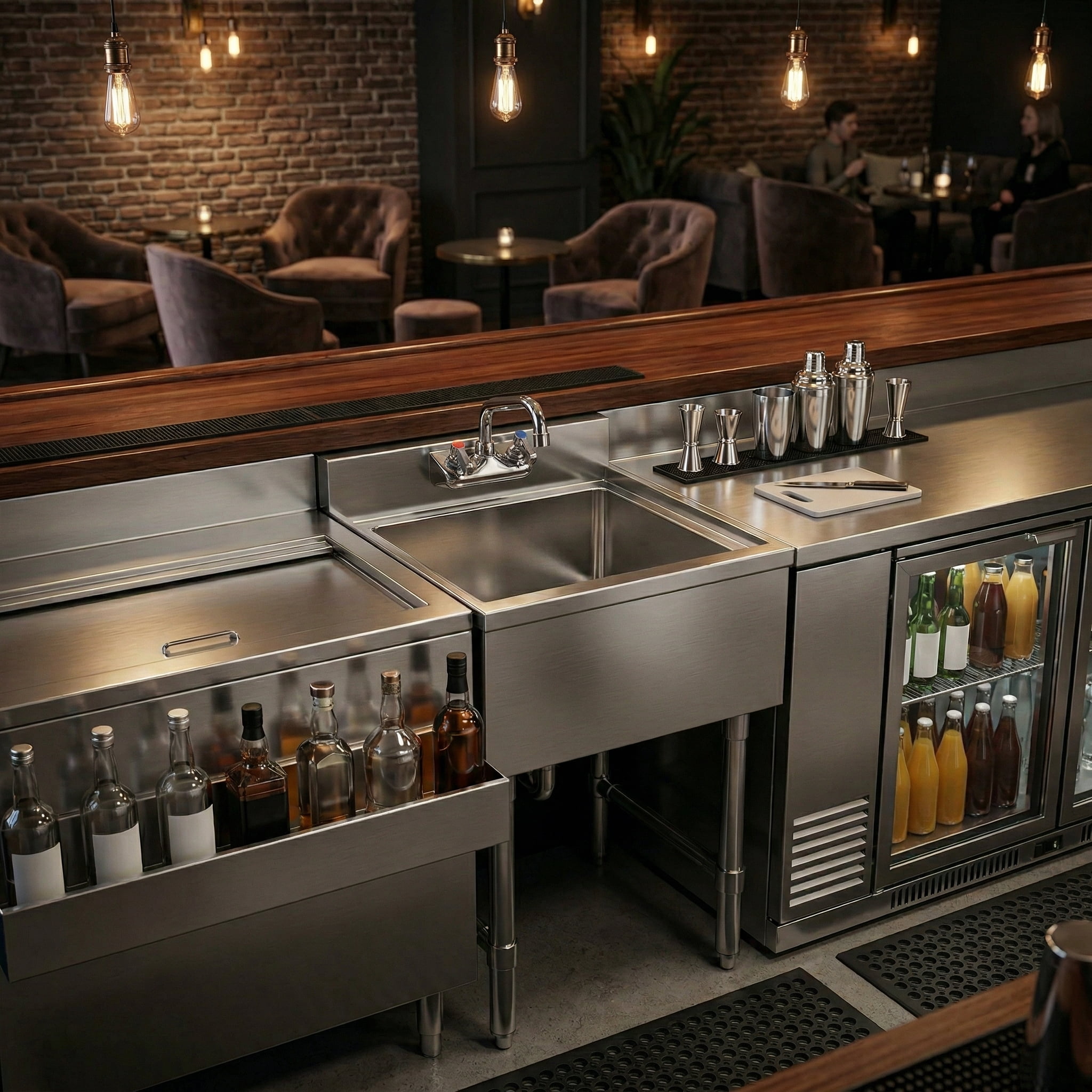 AmGood Commercial Underbar Hand Sink 18.5 in. x 18 in. x 30 in. Stainless Steel with Backsplash Faucet Included NSF, Single Bowl Bar Prep Sink