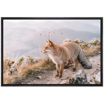 wall26 Framed Canvas Print Wall Art Mountain Range Valley Countryside Red Fox Nature Animals Photography Realism Rustic Scenic Landscape Colorful for Living Room, Bedroom, Office - 24"x36"