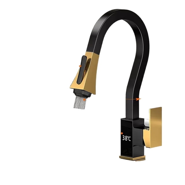 Digital Display Kitchen Faucet, Brushed 4 Functions Single Handle Pull Out Kitchen Sink Mixer Hot And Cold Water Taps ,Easy to Install