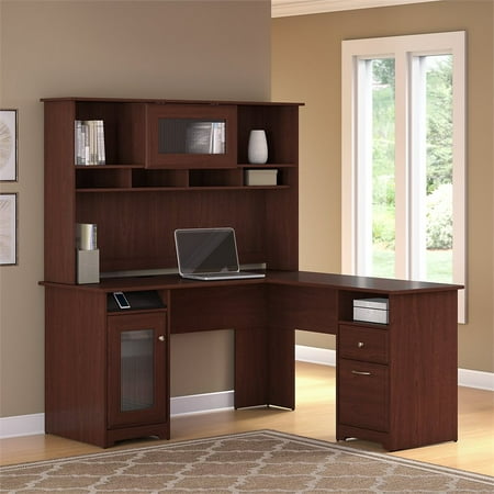 Bush Cabot 60 L Shape Computer Desk With Hutch In Harvest Cherry