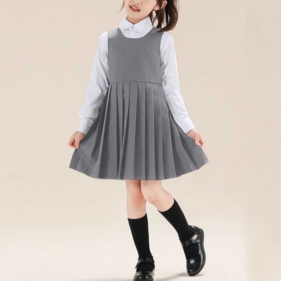 Vmvidoty 3-15Y Girls School Uniform Three Piece Set - Campus Style Shirts & Skirts & Necktie Set Gray 7-8 Years