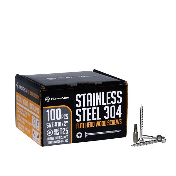 Tornillos de cubierta FM FastenMon #10x2 de acero inoxidable 304, 100 unidades