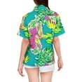thumbnail image 2 of LA LEELA Button Down Shirt for Women Floral Summer Beach Party Short Sleeve Blouse Shirt V Neck Blouses Hawaiian Shirts for Women XXL Allover Leaves, Autumn Green, 2 of 5