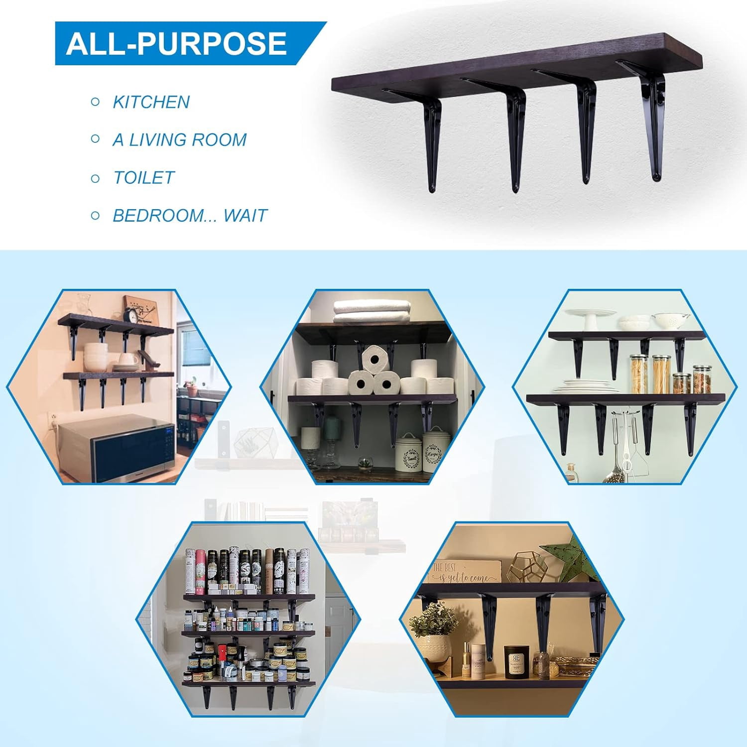 10 Pack Shelf Bracket 10 Inch ,Heavy Duty Shelf Brackets,Floating Shelf Bracket L Brackets,Metal Shelf Brackets for Wall, 10”L x 8”H x1.7”W