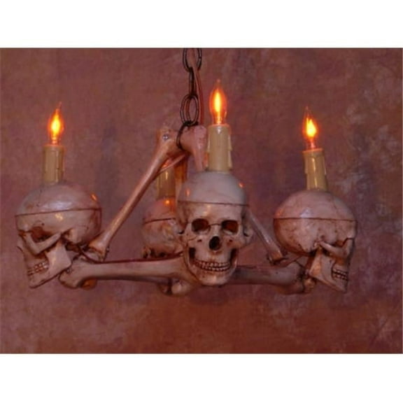 Chandelier Skull-Bone  4 Medium Skulls on Femur Frame