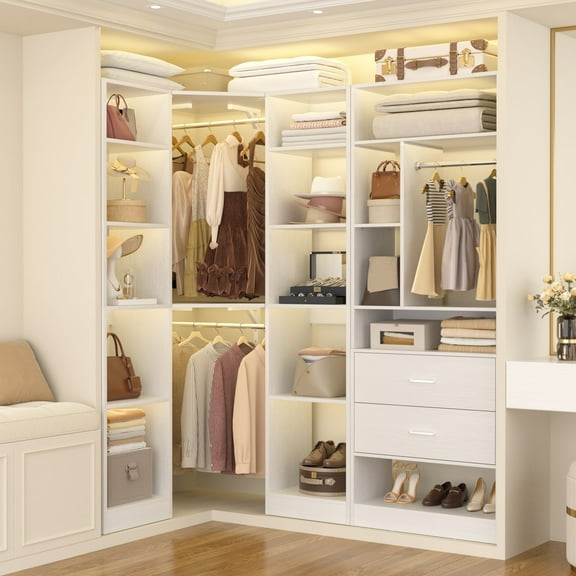 Homieasy Closet System Closet Organizer, Wood Closet Organizer System,Walk-in Closet or Small Closets Wardrobe, Clothes Rack with Hanging Rods, 4FT Closets,Modular Storage Unit,White