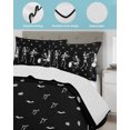 thumbnail image 4 of Quilts King Size, Musical Skeleton Halloween Soft Comforter Bedding Set for Bed, Black White Bat Bow Lightweight Quilted Bedspread with Pillow Cover(2 Pieces) for All Season, 96x106 Inch, 4 of 7