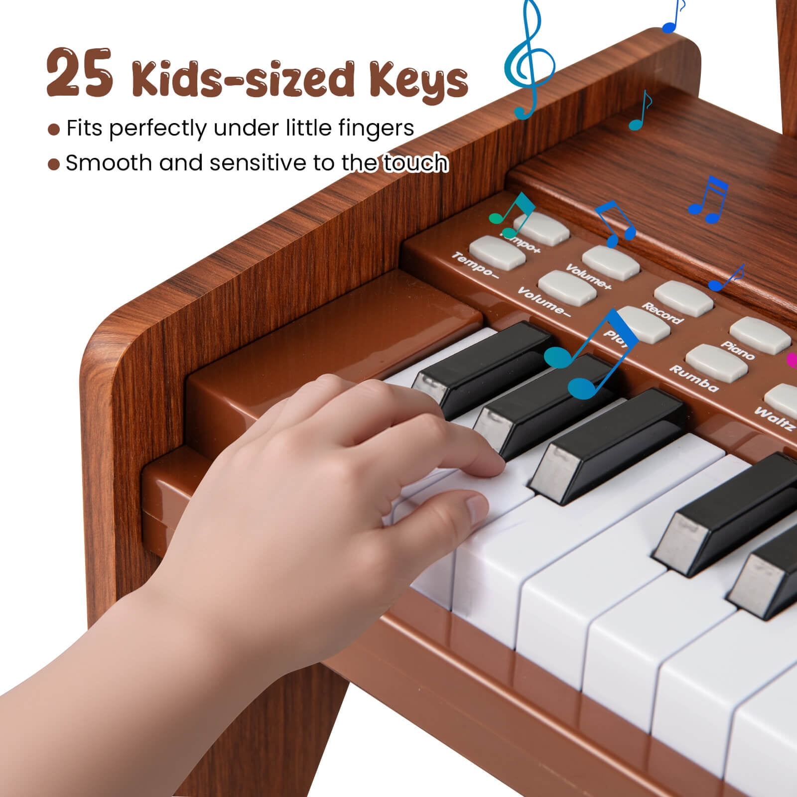 Costway 25 Keys Digital Piano with Music Stand,Teaching Mode,Lighted Keys, Adjustable Speed Brown