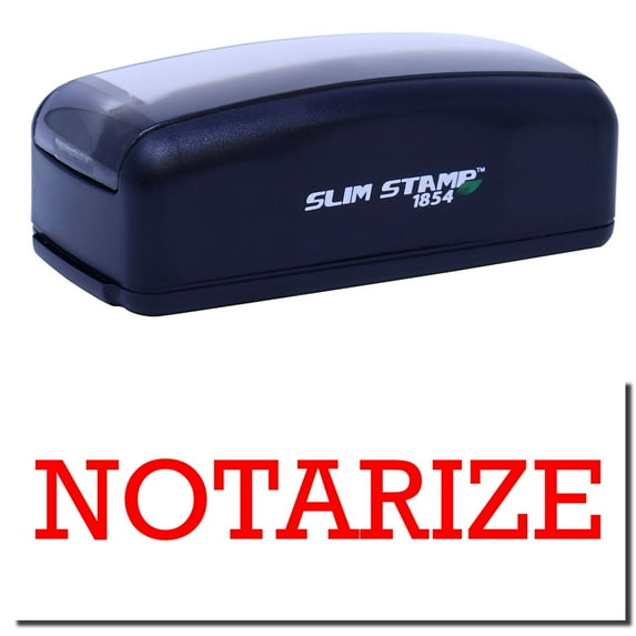 Large Pre-Inked Notarize Stamp, Slim 1854, Ultra Slim Design, Impression Size 1-13/16" by 2-1/2", Up to 25,000 Impressions - Red Ink