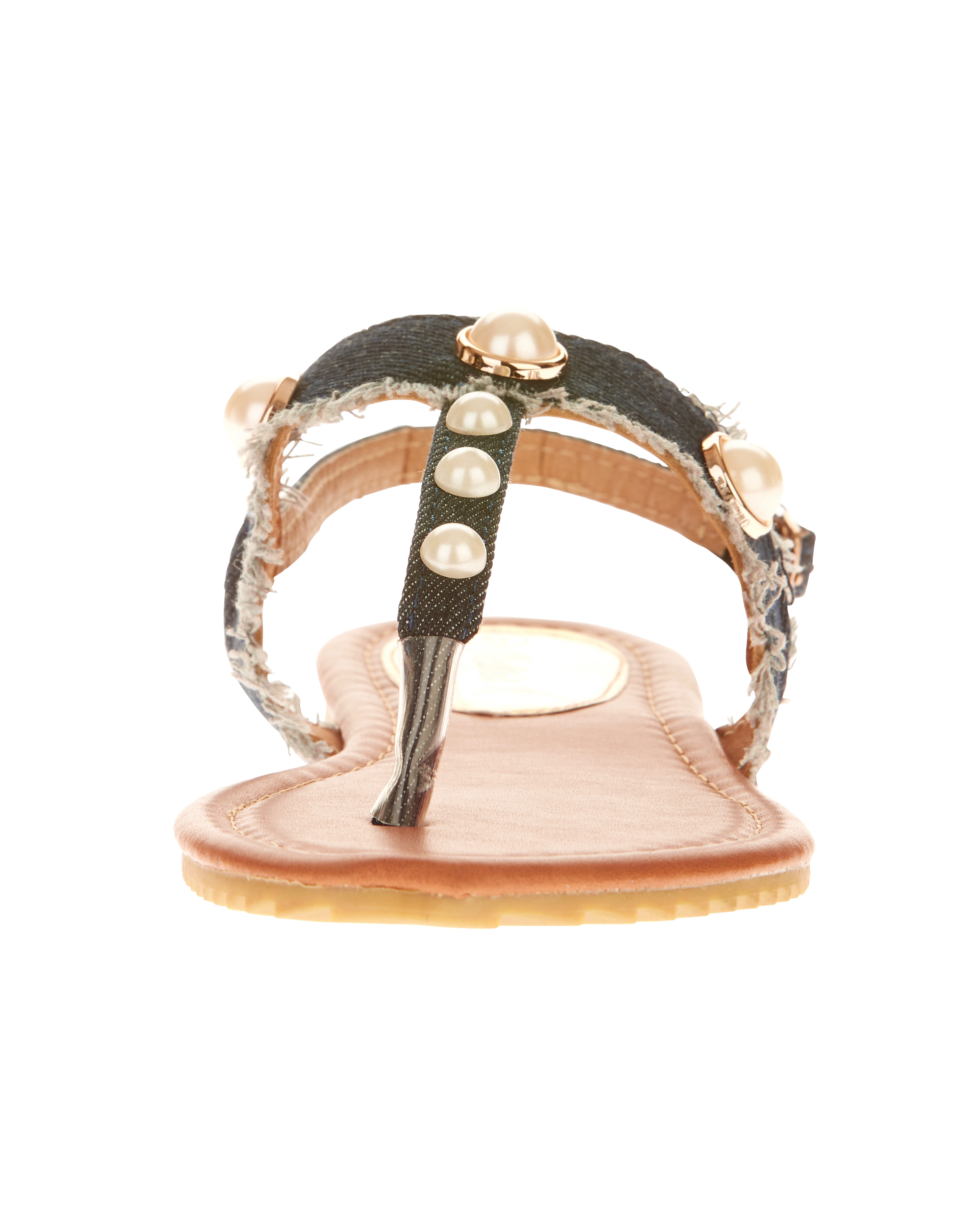 Victoria K Women's Denim and Pearls Sandals