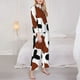 thumbnail image 3 of Balery Brown Black Cow Conjunto de Pijama con Estampado para Mujer, Conjunto de Dos Piezas con Manga Larga, Ropa de Dormir Suave con Bolsillos, Pijamas Cómodos-Medium, 3 of 7