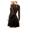 thumbnail image 2 of CITY STUDIO Womens Black Zippered Sheer Illusions Detail Long Sleeve Asymmetrical Neckline Mini Party Fit + Flare Dress 7, 2 of 2