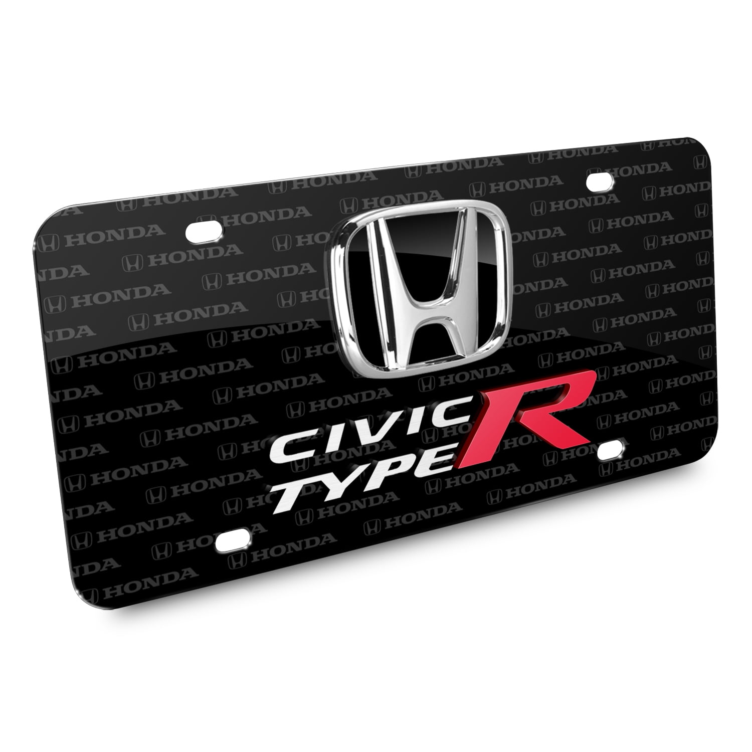 Honda Civic Type R 3d Dual Logo On Logo Pattern Black Aluminum License Plate Walmart Com