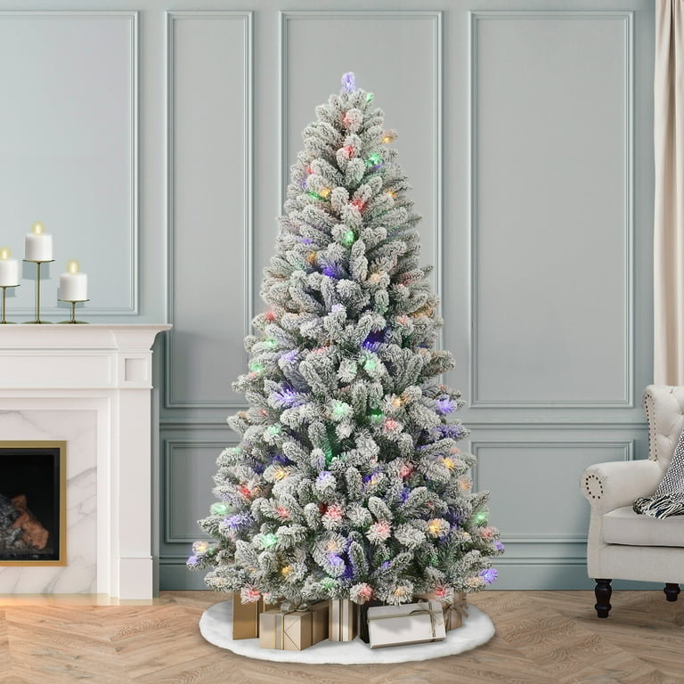 6.5' Pre-Lit Green Flocked Frisco Pine Artificial Christmas Tree with 250 Color-changing LED Lights, by Holiday Time