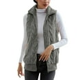 thumbnail image 2 of Elainilye Fashion Cardigan Sweaters for Women Solid Color Pocket Jacket Fleece Sleeveless Lapel Loose Coat Top,Gray, 2 of 9