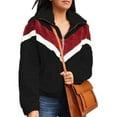 thumbnail image 4 of WREESH Womens Warm Lapel Coat Jacket Zipper Solid Splicing Long Sleeve Blouse Tops, 4 of 8