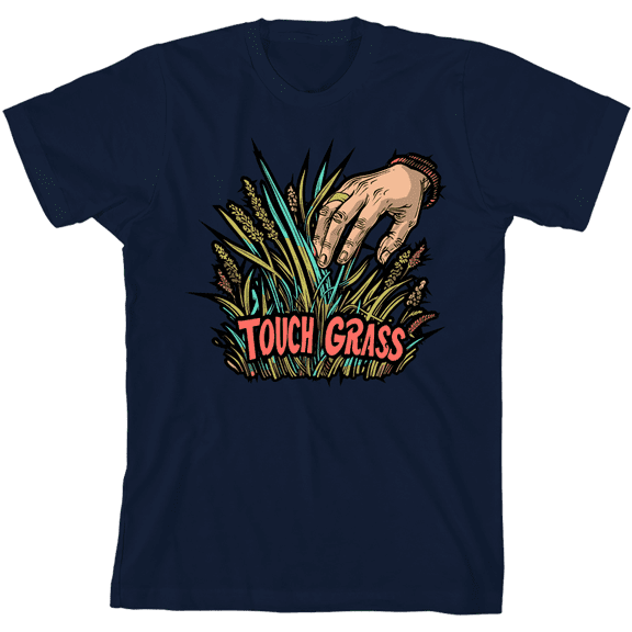 Labbing Touch Grass Gamer Nerd Youth Navy Blue Crew Neck Short Sleeve Tee-Medium