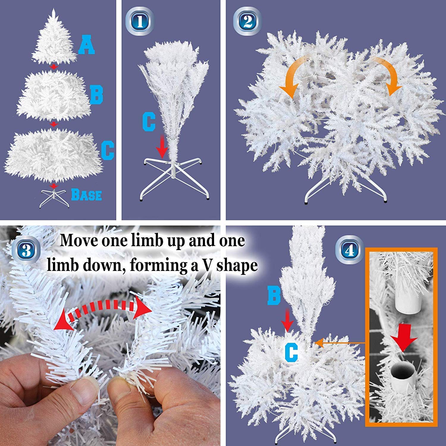 Sunrise 6.5 Artificial Christmas Tree with Metal Stand Full Tree Xmas Holiday (6.5' with 650 Clear Lights and 1880 Tips) White