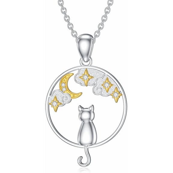 Diamond Cat Necklace for Women - 925 Sterling Silver Pendant With Lab Grown Diamond - Jewelry Gifts for Cat Lovers