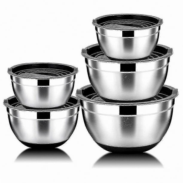 5-Piece Stainless Steel Mixing Bowls with Lids, Non-Slip Base Salad Serving Bowls for Kitchen Use