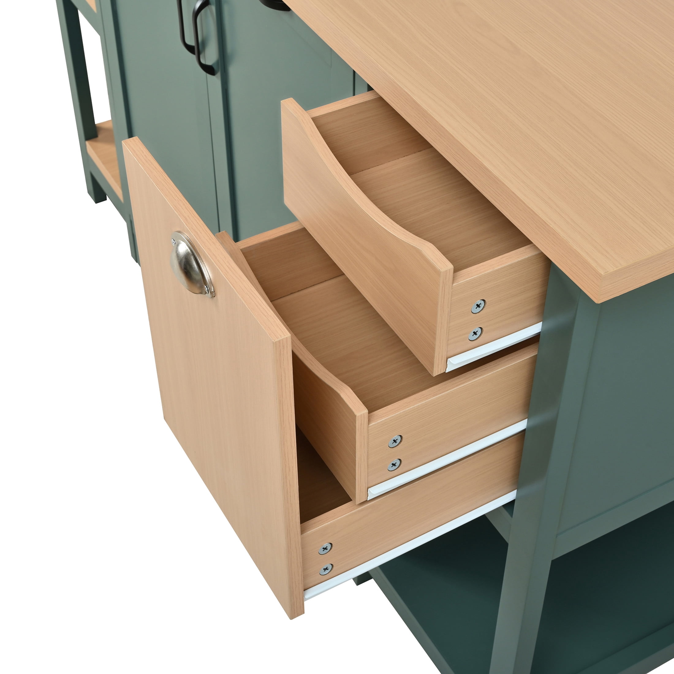 Christopher Knight Home 58" Kitchen Island, Wooden Prep Table with Storage Drawers & Cabinets, Green