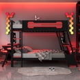 thumbnail image 2 of Aukfa Full over Full Bunk Bed with Built-In Desks, USB Charging Ports & Pegboard Organizer, Wood E-Sports Gaming Bed Frame for Kids/Teens, Red, 2 of 8