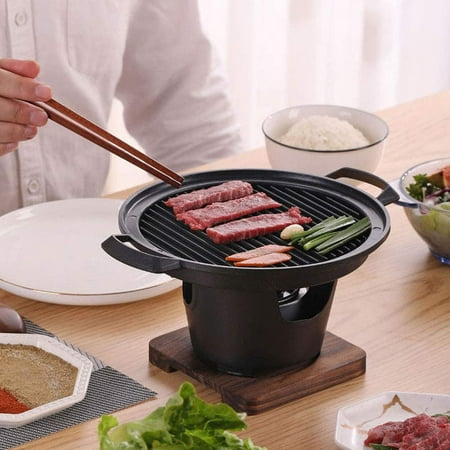 Japanese Cast Iron Mini Grill, Mini Portable Griller Stove with Wooden
