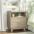 thumbnail image 3 of Eumyviv Wood Nightstand, Modern End Table with 2 Drawer and One Open Shelf Side Table for Living Room Bedroom, Oak H0159, 3 of 8