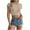 Khaki, variant on Timegard Crop Top for Women Cap Sleeve Crewneck Slim Comfy Knit Tee Beach Casual Tops Summer Fashion