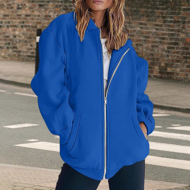 IMENGL Sweatshirt jacket long sleeve solid color, Blue 2XL, Size M-3XL