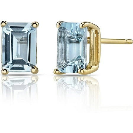 Oravo 1.75 Carat T.G.W. Emerald-Cut Aquamarine 14kt Yellow Gold Stud Earrings