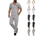 thumbnail image 6 of Xcmzpl Men's Walking Suits 2 Piece Short Sleeve T-Shirts Long Pants Waffle Knit Sweat Suits Tops Pants Sets Color Block Outfits with Pocket S-3XL, 6 of 6