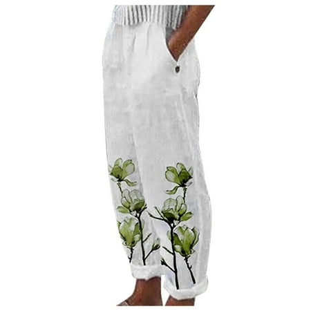 

JURANMO Women s Plus Capri Pants Clearance Summer Capri Pants for Women with Pockets Beach Harem Linen Pants Palazzo Pajama Print Cropped Trousers with Pockets