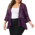 thumbnail image 2 of DARING DIVA Women's Plus Open Front 3/4 Sleeve Sheer Lace Cardigan 3X Dark Purple, 2 of 6