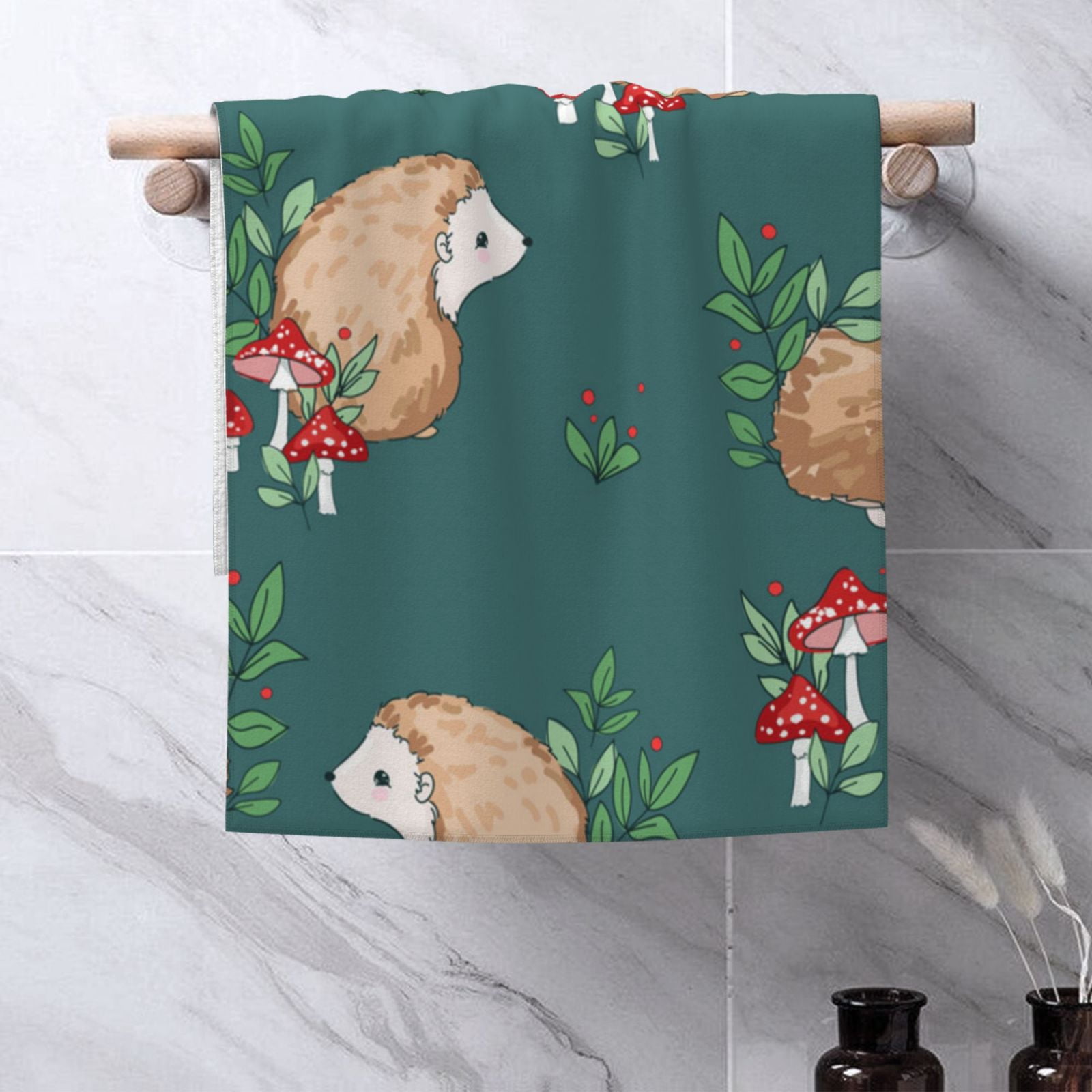 Baby Hedgehog Mushroom 27.5" x 16" Ultra Soft Hand Towel, Face Wash Cloth for Bathroom, Gym, Travel, Pool