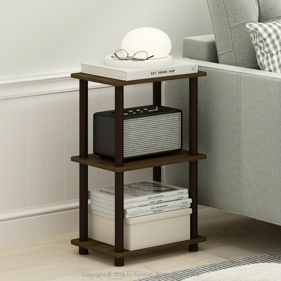 Furinno Turn-N-Tube 2-Tier End Table, Side Table, Walnut/Brown