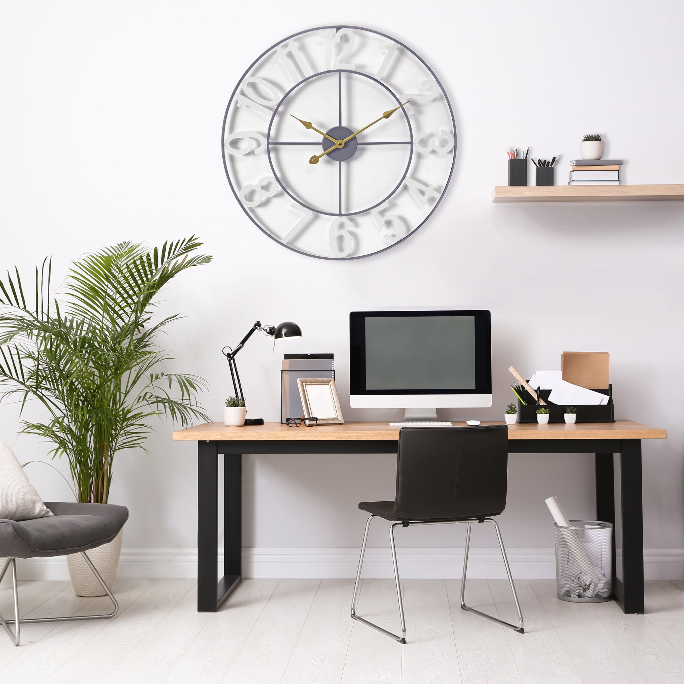 Sorbus Large Metal Numerical Wall Clock for Living Room Decor (White, 24" Diameter)