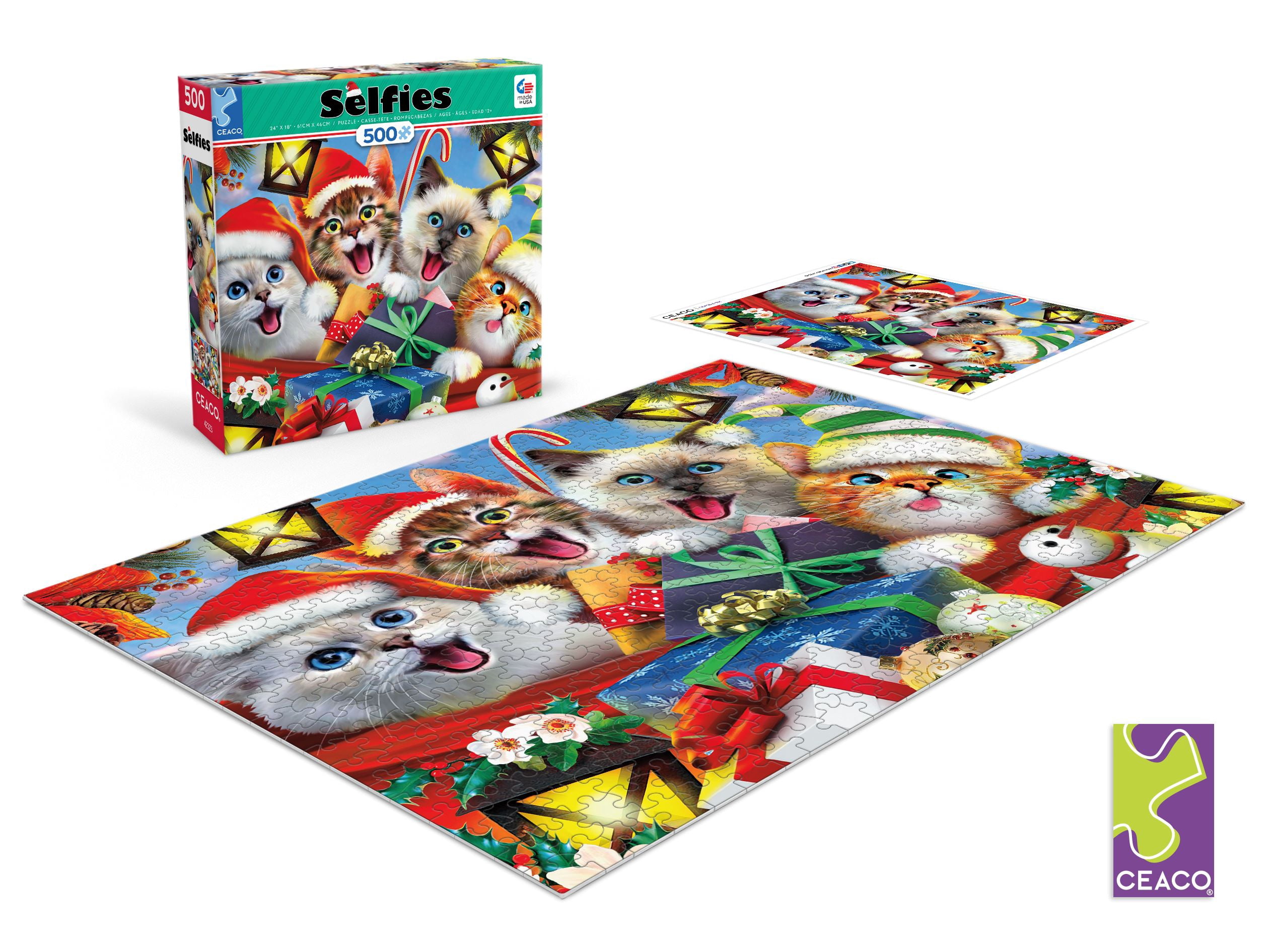 Ceaco Holiday Cats Selfies (Howard Robins) 500 Piece Interlocking Jigsaw Puzzle