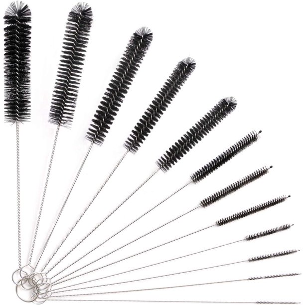(Negro) Cepillo de limpieza de 12 tubos Cepillo de limpieza tubular para botellas de vidrio Cepillo de limpieza para biberones Cepillo de limpieza para tubos de teclado para botellas de agua Cepillo