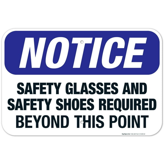 Safety Glasses And Safety Shoes Required Sign, OSHA Sign, 12x18 Aluminum