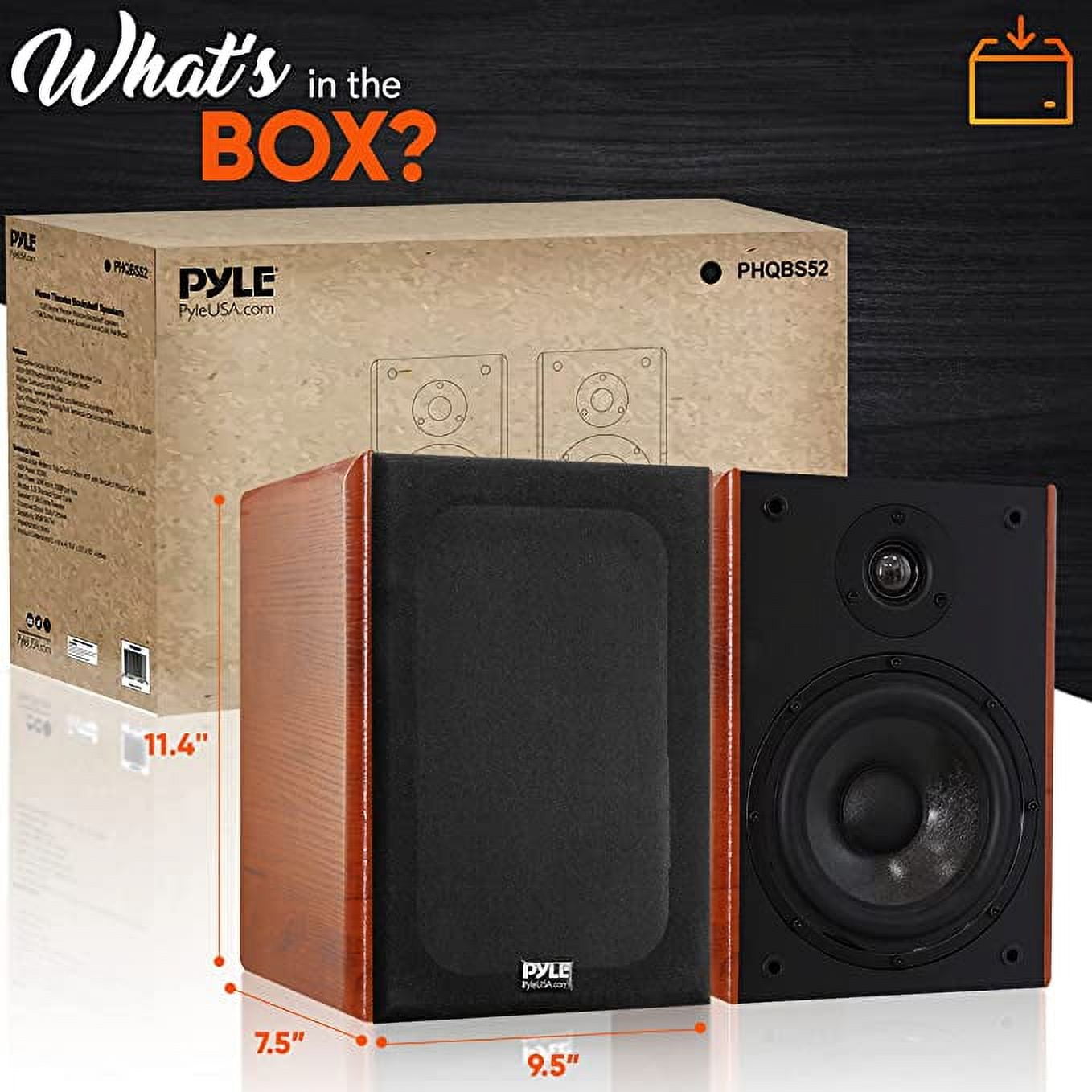 Pyle 5.25" Home Wooden Bookshelf Speakers 200W Max Power 1" Silk Dome Tweeter & Aluminum Voice Coil