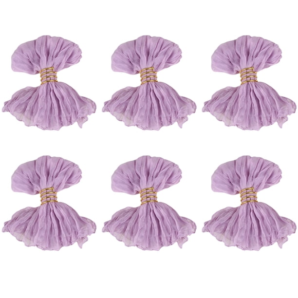 Naiovety Paquete de 6 servilletas plisadas de gasa balinesa para decoración de bodas y fiestas, elegantes para un día especial. Mostrada púrpura