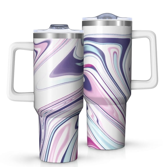 40oz Tumbler with Handle and Straw, Vacuum Insulated Stainless Steel Travel Mug, Fits Car Cup Holder, Liquid & Marble Print